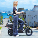 500W Adult Shock Absorption Electric Scooter with Seat 14" Commuter Electric Scooter With Carry Basket - Up to 30 Miles 20MPH