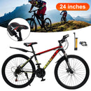 24" Spoke Wheel 24 Speed Mountain Bicycle Adult Bike MTB w/ fender Red+Yellow