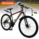 24" Spoke Wheel 24 Speed Mountain Bicycle Adult Bike MTB w/ fender Red+Yellow