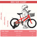 16" Children Bicycle Toddlers Bike with Training Wheels Basket Kickstand Red