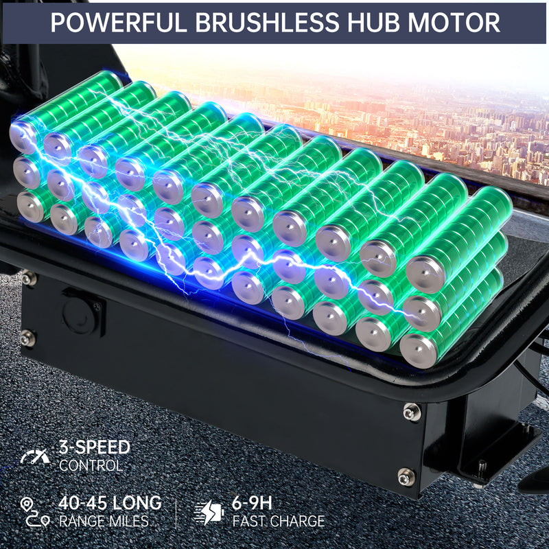 500W Adult Shock Absorption Electric Scooter with Seat 14" Commuter Electric Scooter With Carry Basket - Up to 30 Miles 20MPH