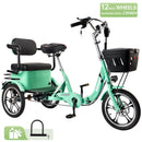 400W 48V 12A Elder Electric folding trike 3 wheel e-bike with Rear Seat Cyan