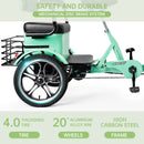 400W 48V 12A Elder Electric folding trike 3 wheel e-bike with Rear Seat Cyan
