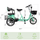 400W 48V 12A Elder Electric folding trike 3 wheel e-bike with Rear Seat Cyan