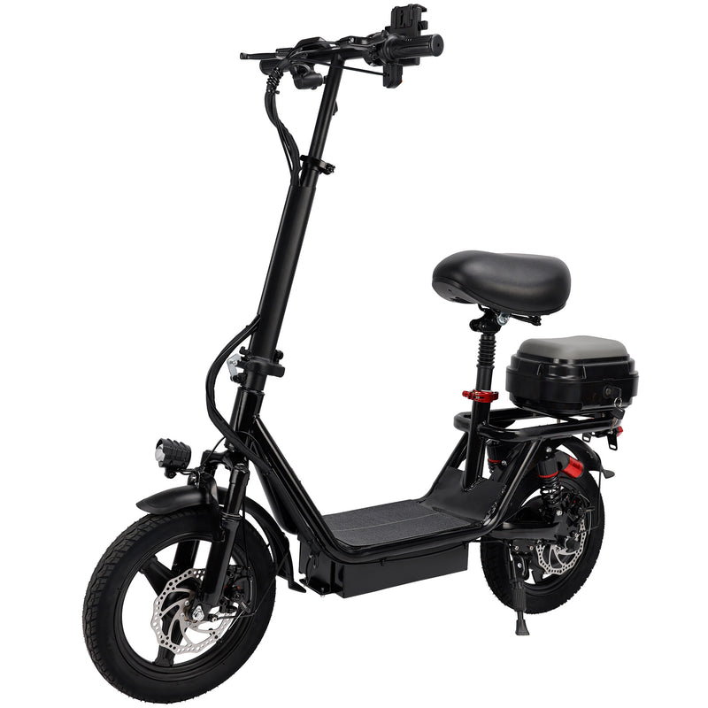 500W Adult Shock Absorption Electric Scooter with Seat 14" Commuter Electric Scooter With Carry Basket - Up to 30 Miles 20MPH