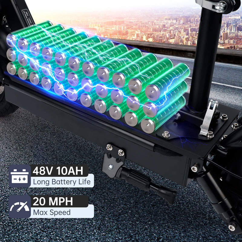 400W Adult Shock Absorption Electric Scooter with Seat 10" Commuter Electric Scooter With Carry Basket - Up to 25 Miles 20MPH For Lady