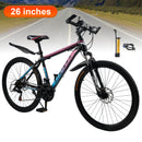 26" Spoke Wheel 24 Speed Mountain Bicycle Adult Bike MTB w/ fender Blue+Pink