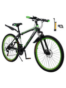 Unisex 26" Spoke Wheel 24 Speed Mountain Bike MTB with Disc Brake Black+Green