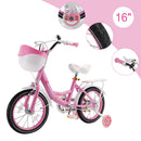 16" Kids Bicycle Girls Bike with Training Wheels Basket Kickstand Pink