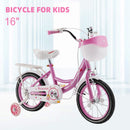 16" Kids Bicycle Girls Bike with Training Wheels Basket Kickstand Pink