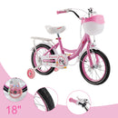 18" Children Princess Bicycle Girls Bike with Training Wheels Basket Pink
