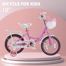 18" Children Princess Bicycle Girls Bike with Training Wheels Basket Pink