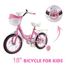 18" Children Princess Bicycle Girls Bike with Training Wheels Basket Pink