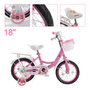 18" Children Princess Bicycle Girls Bike with Training Wheels Basket Pink