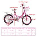 18" Children Princess Bicycle Girls Bike with Training Wheels Basket Pink