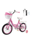 18" Children Princess Bicycle Girls Bike with Training Wheels Basket Pink