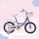 16" Kids Bicycle Girls Bike with Training Wheels Basket Kickstand Purple