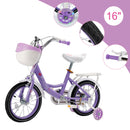 16" Kids Bicycle Girls Bike with Training Wheels Basket Kickstand Purple