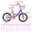 16" Kids Bicycle Girls Bike with Training Wheels Basket Kickstand Purple