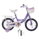 16" Kids Bicycle Girls Bike with Training Wheels Basket Kickstand Purple