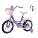 16" Kids Bicycle Girls Bike with Training Wheels Basket Kickstand Purple