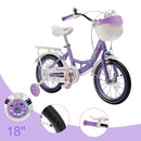 18" Children Princess Bicycle Girls Bike with Training Wheels Basket Purple