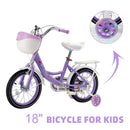 18" Children Princess Bicycle Girls Bike with Training Wheels Basket Purple