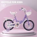 18" Children Princess Bicycle Girls Bike with Training Wheels Basket Purple
