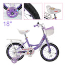 18" Children Princess Bicycle Girls Bike with Training Wheels Basket Purple