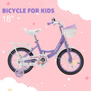 18" Children Princess Bicycle Girls Bike with Training Wheels Basket Purple
