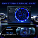 Amotopart 1200W Car Subwoofer 10" 12V Slim Under Seat Powered Car Subwoofer APP Control