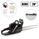62cc Chainsaw 20" Bar Powered Engine 2 Cycle Gasoline Chain Saw Red