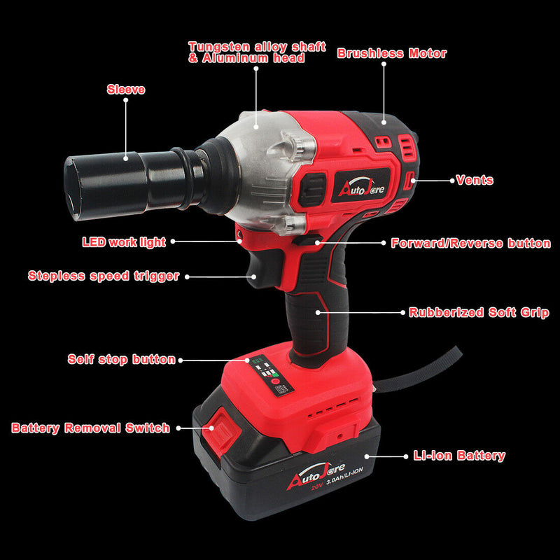 Brushless Impact Wrench Torque Rattle Gun Electric Ratchet w/battery 1