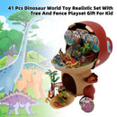 41 Pcs Dinosaur World Toy Realistic Set With Tree And Fence Playset Gift For Kid