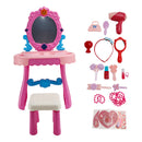 Toddler Makeup Table with Mirror and Chair Kids Vanity Set with Blowdryer for 3+
