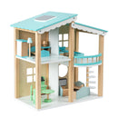 2 Story Blue Wooden Doll House With 16 Accessories Toy Gift For 3 +Years Kids