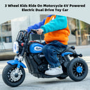 3 Wheel Kids Ride On Motorcycle 6V Powered Electric Dual Drive Toy Car Blue