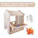 Kid Plastic Outdoor Playhouse With Light Strip And Building Blocks Toddler Toy