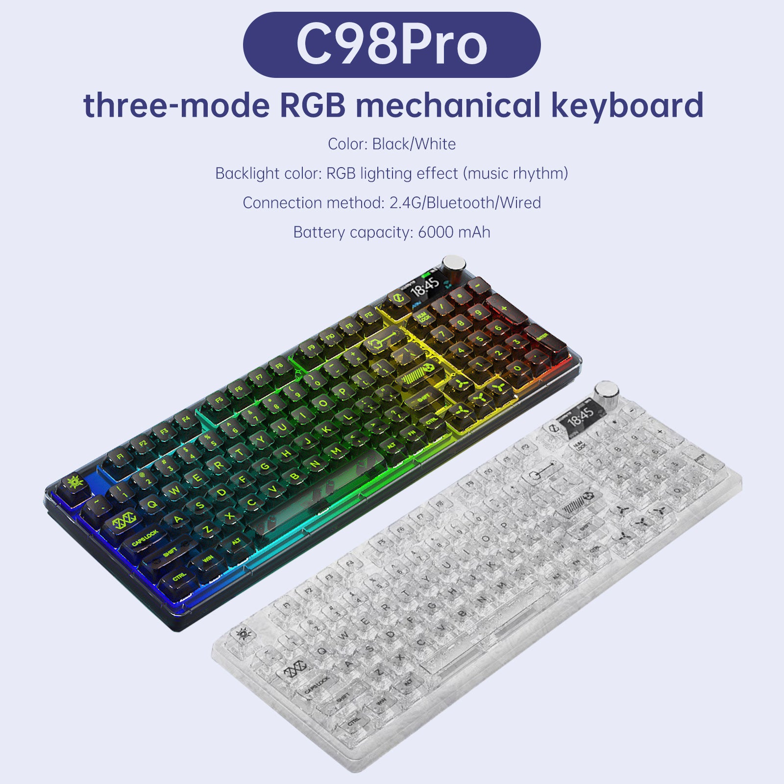 98-Key 2.4G Wireless Bluetooth Three-Mode Mechanical Keyboard DIY Cust