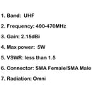 1Pcs Antenna UHF 400-470MHz Magnetic Vehicle Mounted Antenna SMA Male