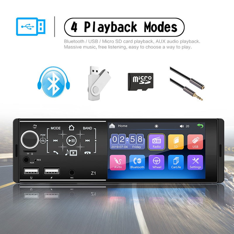Single Din Touchscreen Radio Bluetooth Car Stereo 4 Inch FM + Rear View Camera