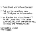 1Pcs Professional Hand Microphone Speaker For TYT TH9800 UHF Mobile Car Radio