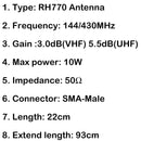 1Pcs RH770 SMA-Male Telescopic Dual Band Antenna For PX-359 TH-UVF1 UV-3R Radio