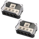 Splitter Heat resistant Nickel Plated Clear Cover plastic housing 2pcs Distribution Block T Type 1x0GA In 4x4GA Out for Car Audio Marine