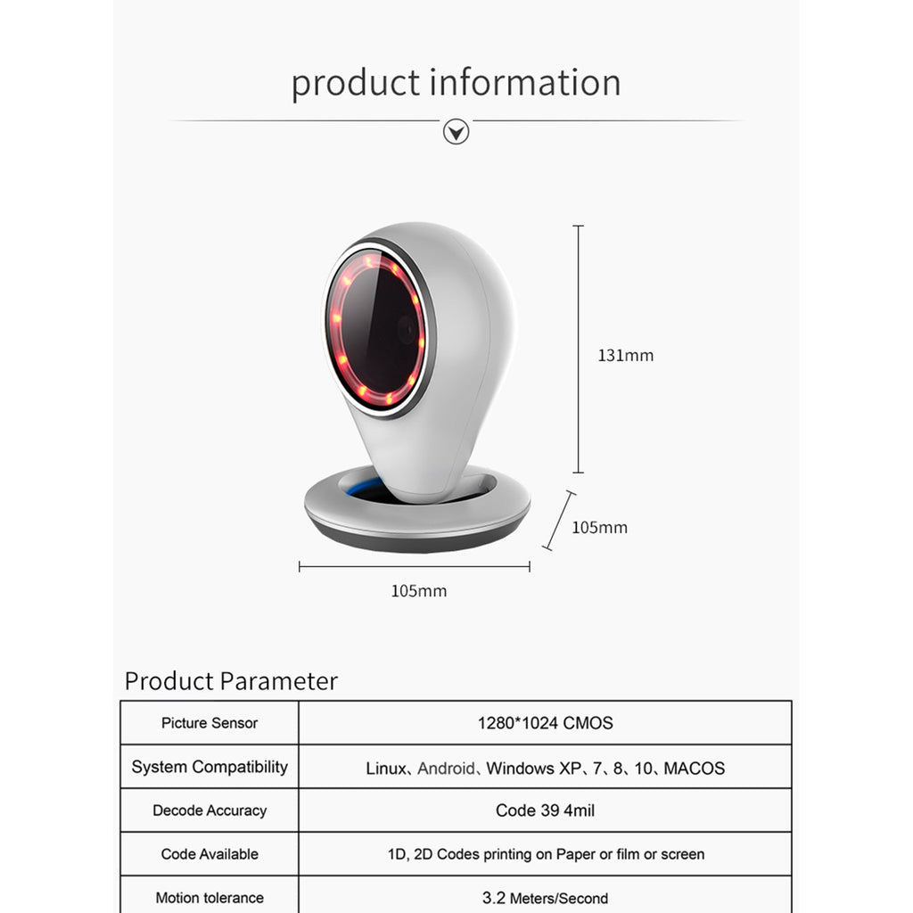 1D+2D Platform Barcode Reader QR Scanner Bar code Handfree Desktop Aut