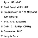 5Pcs SRH-805 5cm BNC Dual Band Receiving Coverage Antenna 144/430/1200MHz Radio