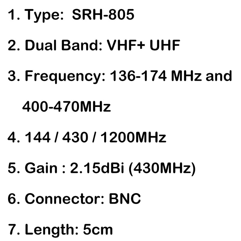 5Pcs SRH-805 5cm BNC Dual Band Receiving Coverage Antenna 144/430/1200MHz Radio