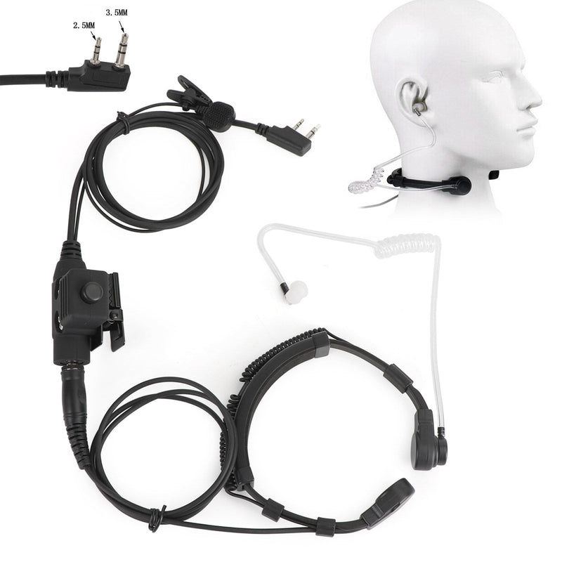 Throat Mic Headset Air Tube Dual PTT Fit for BaoFeng UV5R UV82 TK3107 TK3207